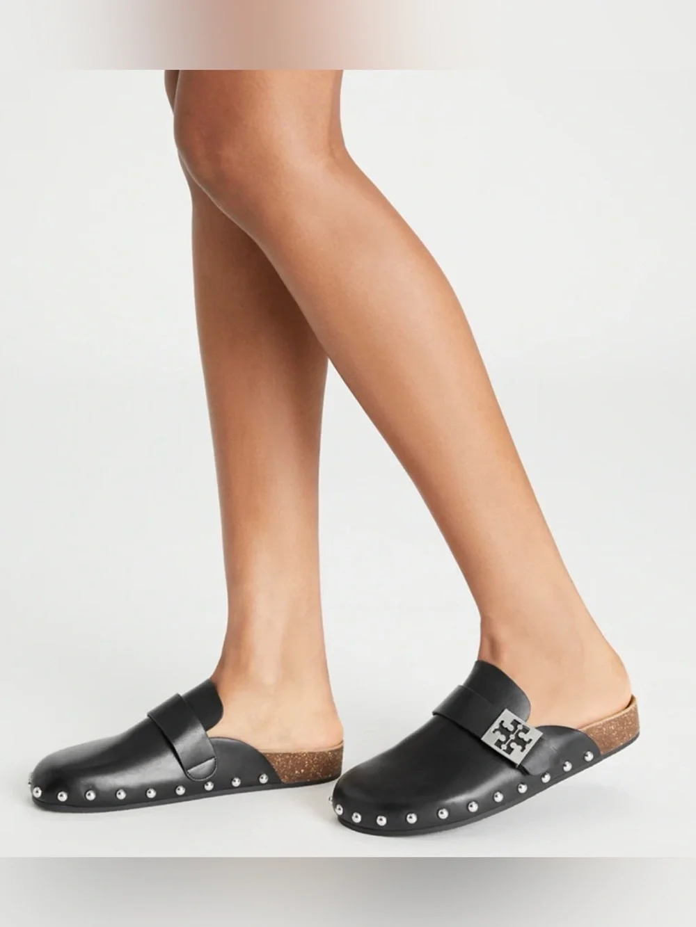 Tory Burch Perfect Black Leather Mellow Studded Mule Clogs